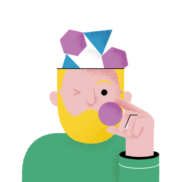 An illustration of a man exploring his thoughts