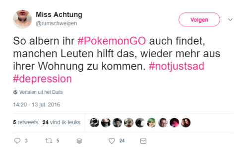 Twitter-tweet: PokémonGO hilft manchen Leuten wieder mehr aus ihrer Wohnung zu kommen