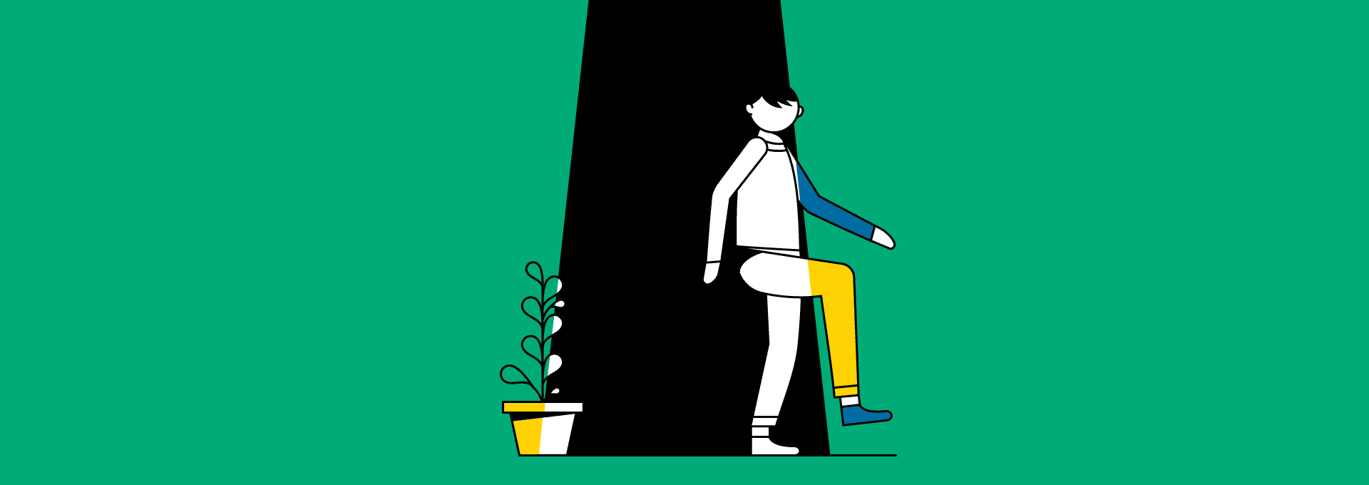 Illustratie van iemand die uit een bundel van angst stapt