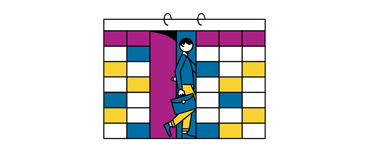 Illustratie die 'op tijd komen' uitbeeldt
