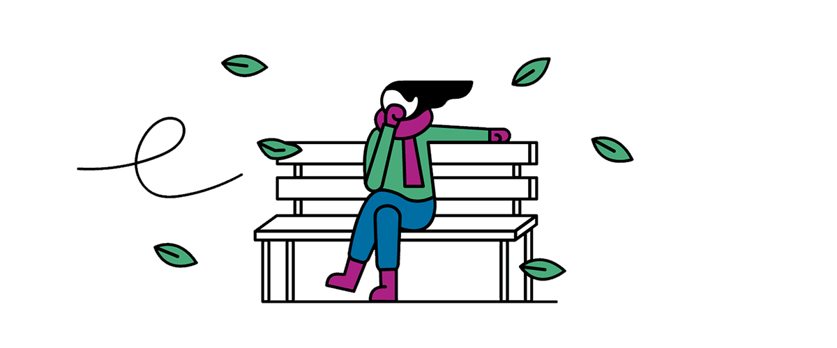 Illustratie van iemand die wacht, op ee bankje