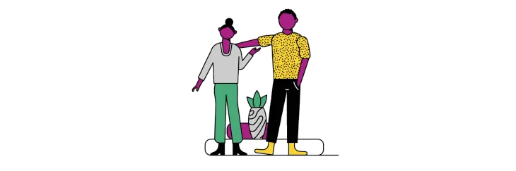 Afbeelding van een man en vrouw die vriendschappelijk met elkaar omgaan