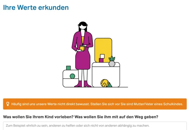 Bildschirmfoto 'Ihre Werte erkunden'