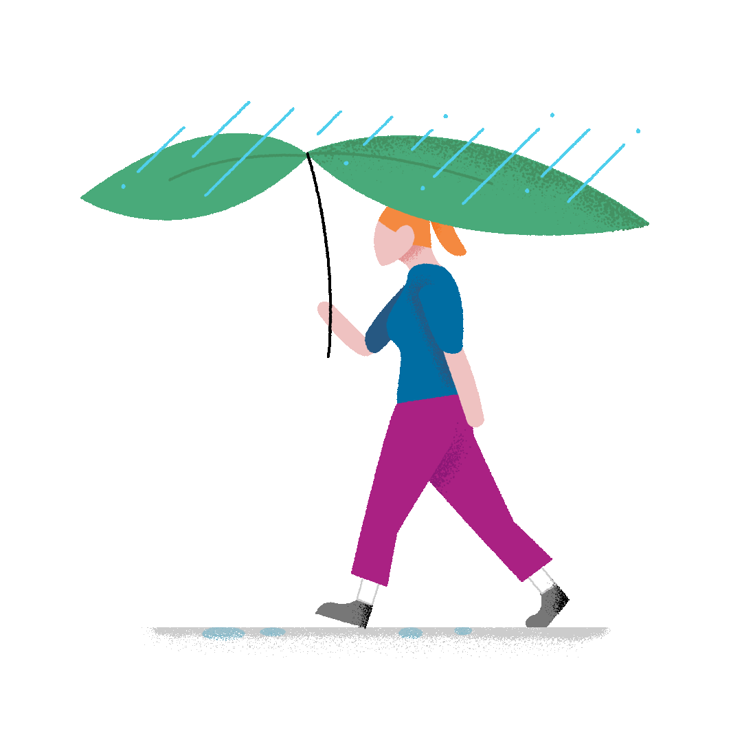 Een persoon die zichzelf beschermt van tegenslag
