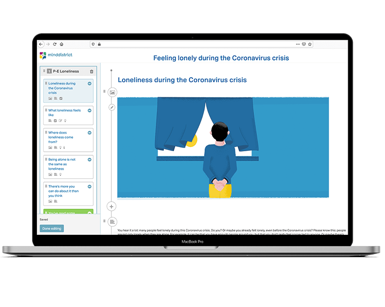 A screenshot of the Minddistrict CMS in action