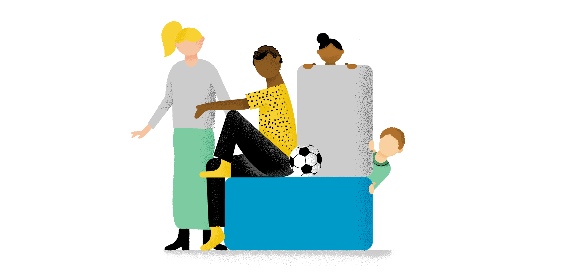 Illustration of a family with young children