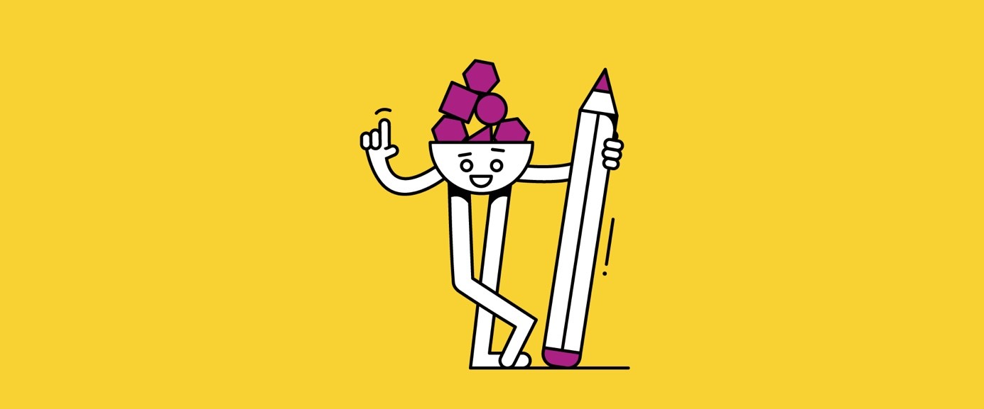 Illustratie van een potlood en een figuur met veel hersens