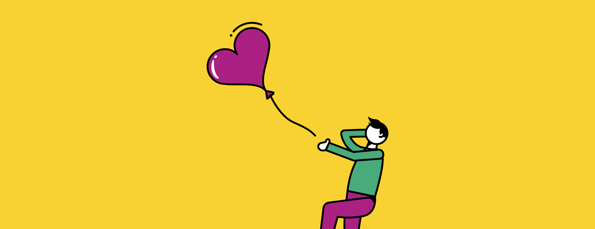 Illustratie van iemand die een ballon verliest die symbool staat voor liefhebben en intimiteit