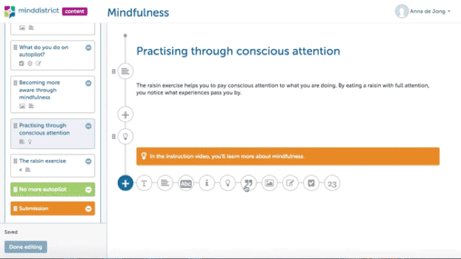 An example of a personal route in the Minddistrict platform