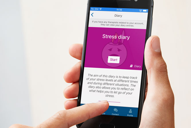 An IAPT client using the Minddistrict platform on a mobile phone