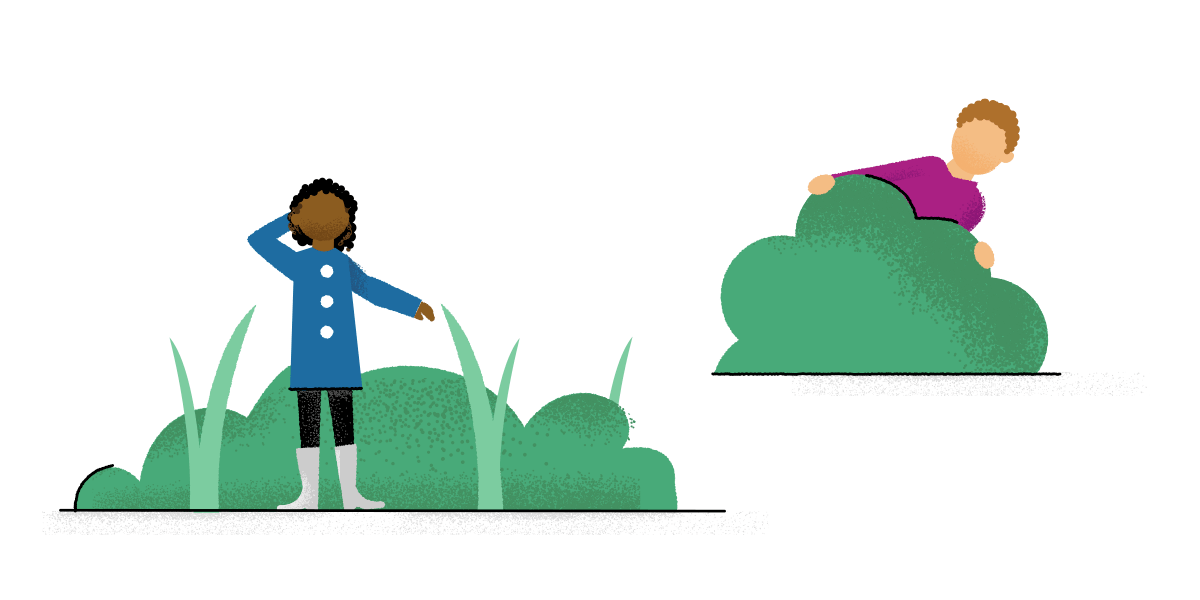 Illustration of two young people playing outside