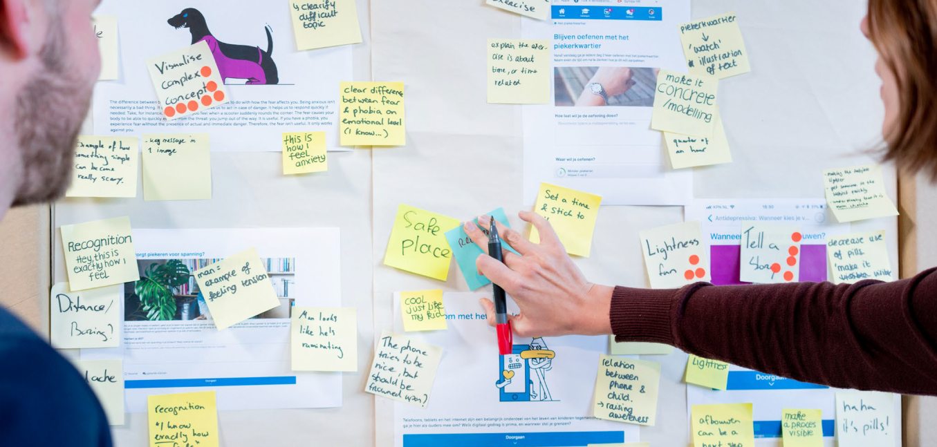 Foto van 2 mensen die een voorbeeld geven van één van de fases van intervention mapping
