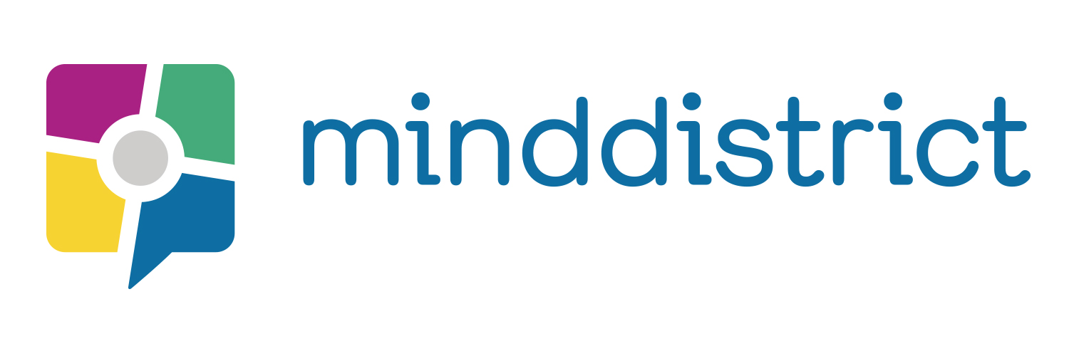 Minddistrict logo in colour on a white surface